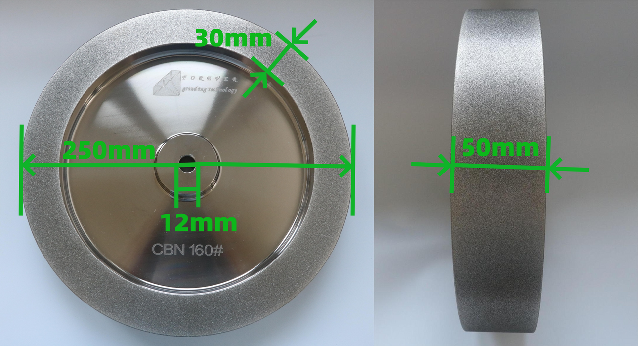CBN WHEEL FOR TORMEK, 250MM, 12MM ARBOR, GRIT:80&160,STRAIGHT CORNER