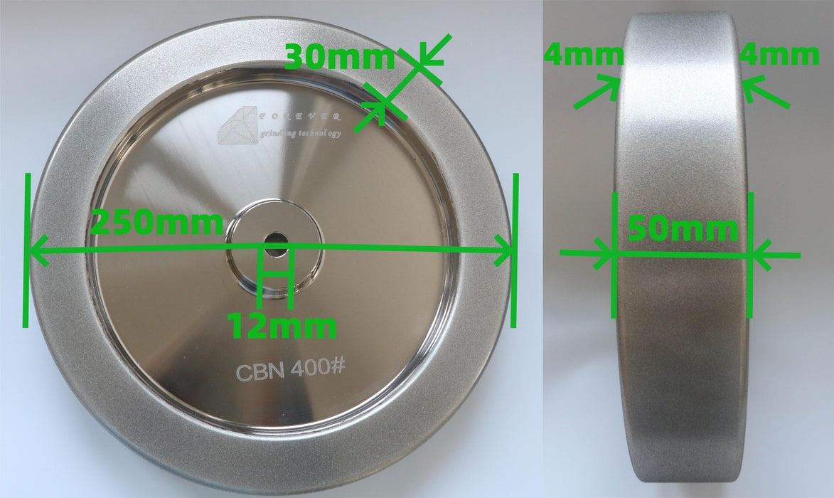 CBN WHEEL FOR TORMEK, 250MM, 12MM ARBOR GRIT:400&1000,ROUND CORNER