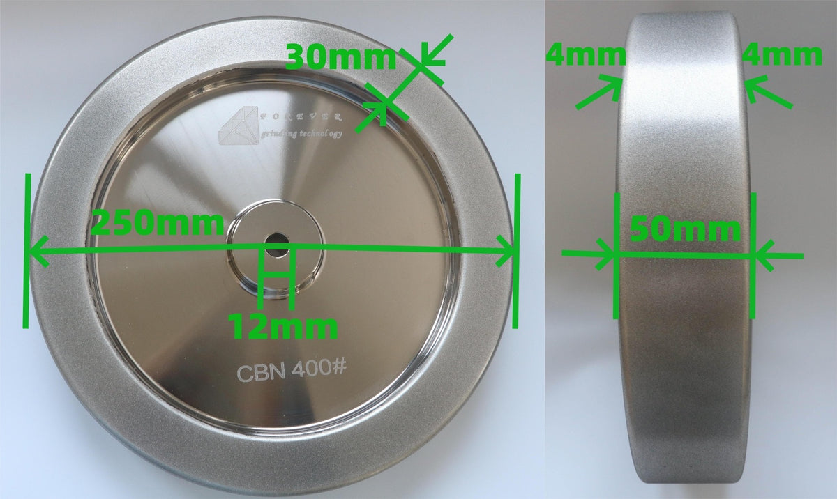 CBN Schleifscheibe für T8 T7 Nassschleifmaschine 250mm*50mm*12mm (Rechter Winkel, 80 Körnung